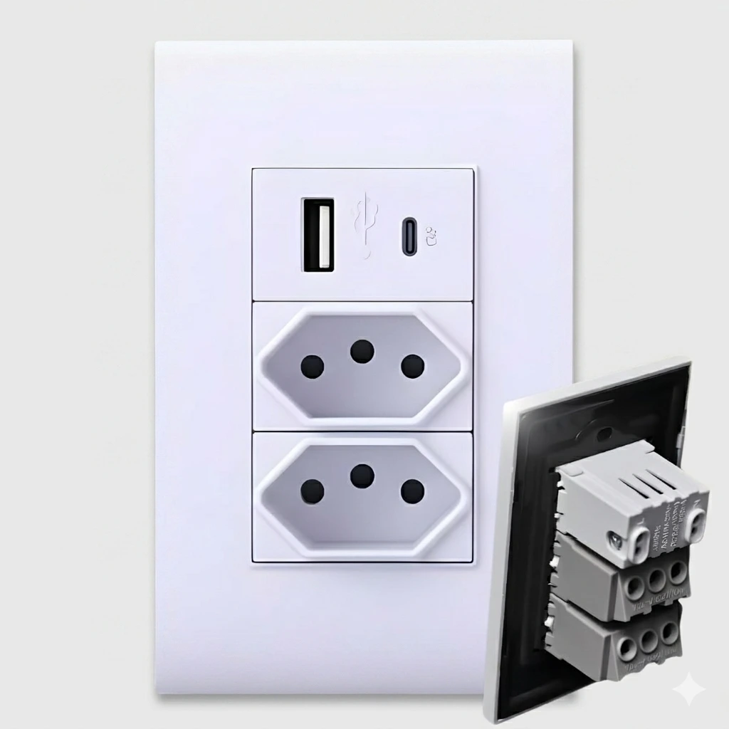 Tomada De Parede NBR 14136 Duo Com Entradas USB USB-C